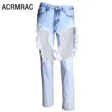 Woman jeans Slim spring Autumn jeans Mid waist Hole elastic force Straight pants jeans Woman AM019
