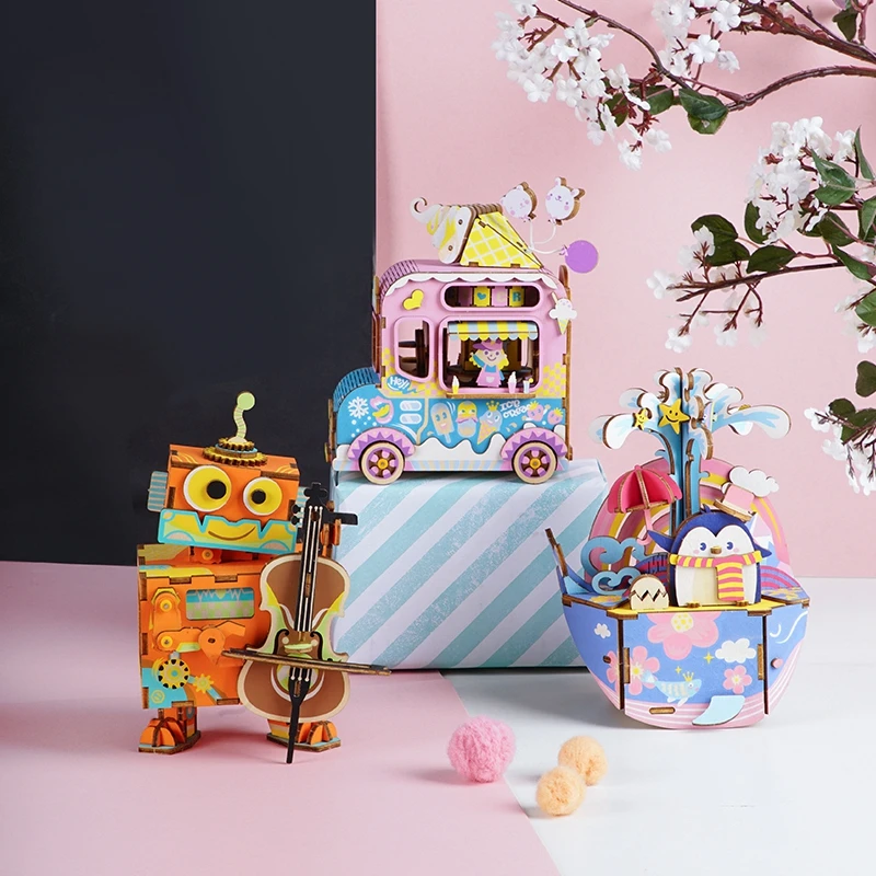Robotime креативный DIY 3D робот Kitty балерма деревянная игра головоломка в сборе