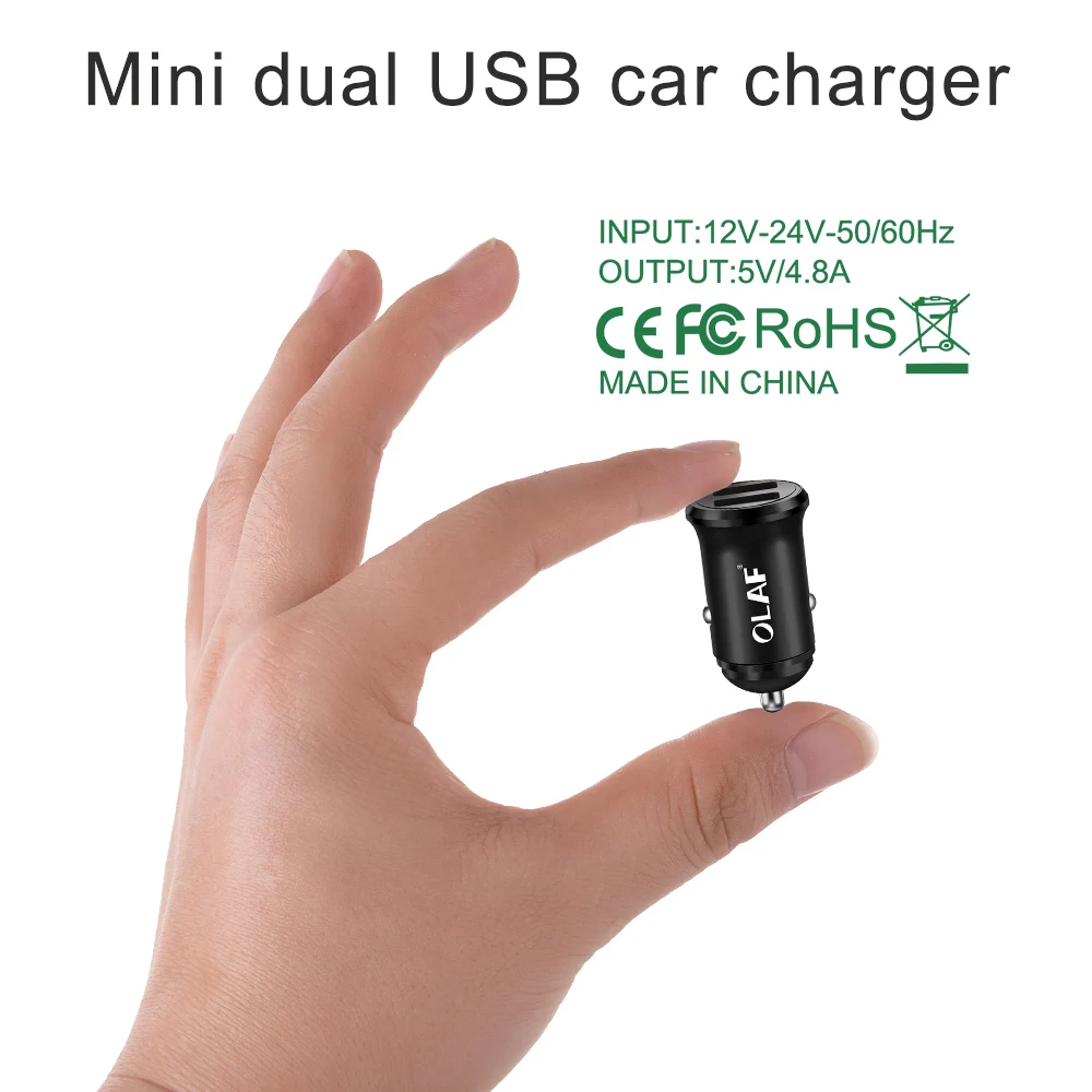 أولاف المزدوج USB سيارة مهايئ شاحن 4.8A البسيطة سيارة معدنية-شاحن الهاتف المحمول سيارة شاحن يو اس بي السيارات تهمة 2 ميناء لسامسونج فون