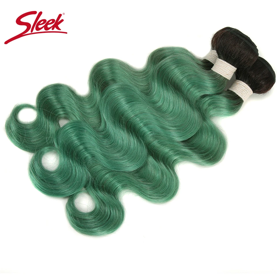 Sleek Colorful Hair Pre-colored Ombre Bundle TT1B/TUQIV# Green Brazilian Hair Weave Bundles Body Wave Virgin Remy Hair Extension