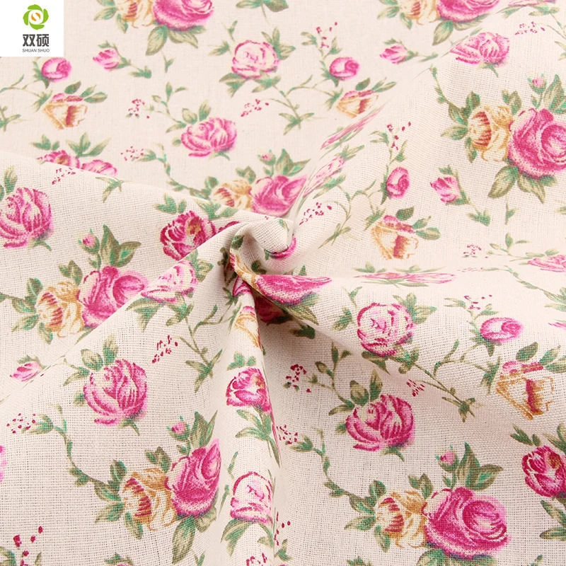 

Rose Pattern Linen Fabric Needlework Textile Sewing Fabrics For Home Decoration Cloth Tablecloth Curtain 50*145CM M65