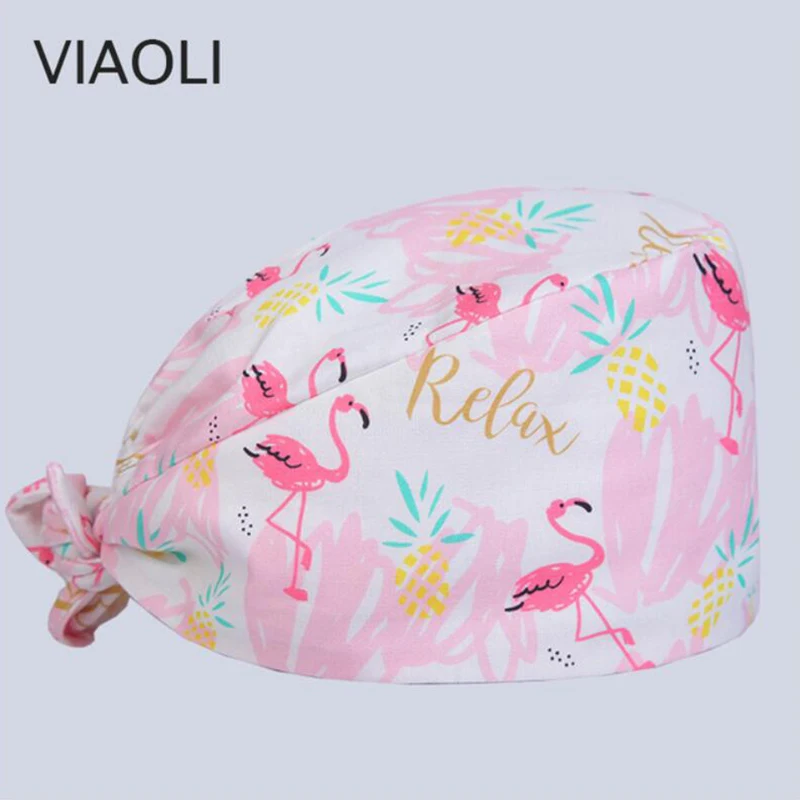 

VIAOLI Cotton Surgical Caps Scrub Caps for Women and men Hospital Medical Hat Print cat in Black Tieback Elastic Section Dentist