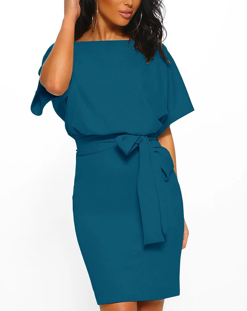 Gladiolus 2019 New Summer Women Dress Short Sleeve O Neck Tunic Casual Midi Dress With Belt Ladies Dresses Sundresss Vestidos (30)