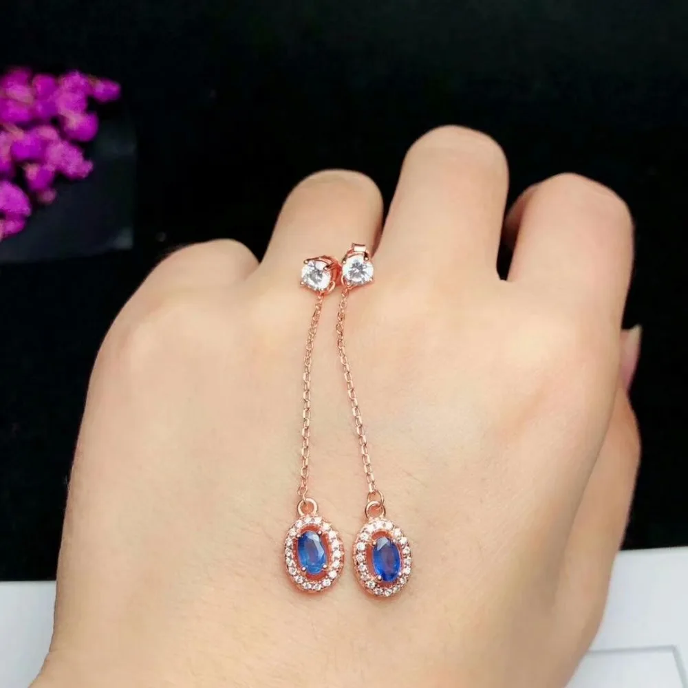 Shilovem 925 стерлингового серебра Природный сапфировые серьги линии тонкие Jewelry3 * 5 мм вечерние Модный Новый 2018 yhe030501agl