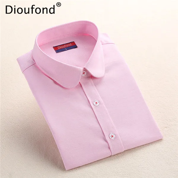 Dioufond, одноцветные, Оксфордские, мятные, женские блузки, длинный рукав, повседневные, блузка, рубашка, простой дизайн, для девушек, Офисная рубашка, Лето, S-5XL - Цвет: Pinkoxford