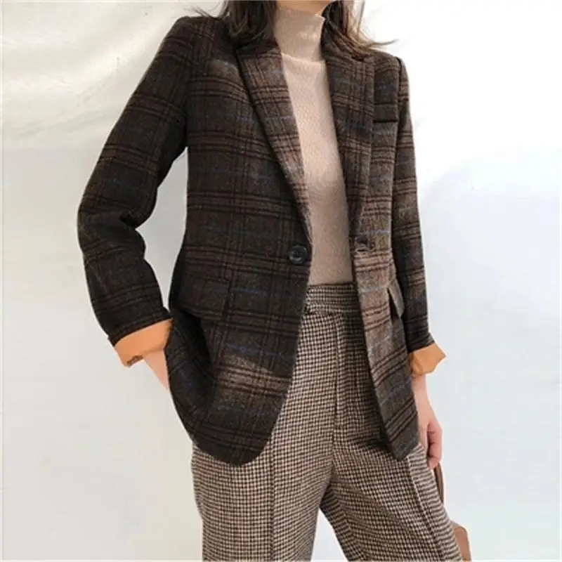 De Manteau Laine Nouveau Plaid Rétro Femme 1 Costume Femmes Petit Blazers Veste reECdoWQxB