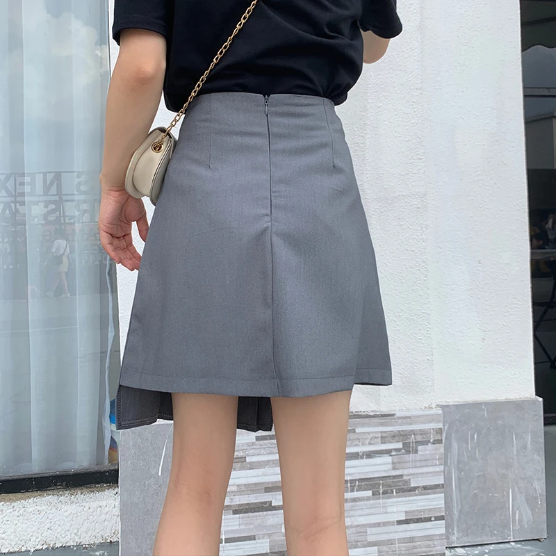 Летние Плиссированные несимметричные женские юбки, повседневные японские Harajuku модные мини-юбки, асимметричные пуговицы, высокая талия, офисные юбки