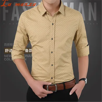 

2020 Spring Big Size Polka Dot Shirt Mens Short Sleeve Slim Fit Business Korean Fashion Style Shirt for Men