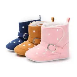 Детская обувь для малышей девочек в горошек розовый зимние детские ботинки теплый пух дети зимние сапоги