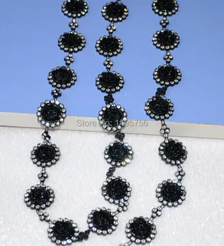 

Factory directl!Crystal Rhinestone black Shell Flower Venise Lace Chain Costume Applique Embellishment Ribbon Sew On bridal Trim