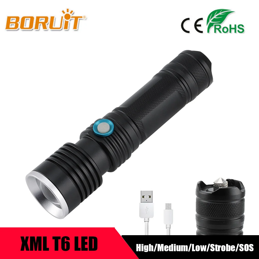 

BORUIT XML T6 Linterna LED Flashlight Powerful Lantern 5 Modes USB Charger Hand Torch For Fishing Camping Hunting By 18650