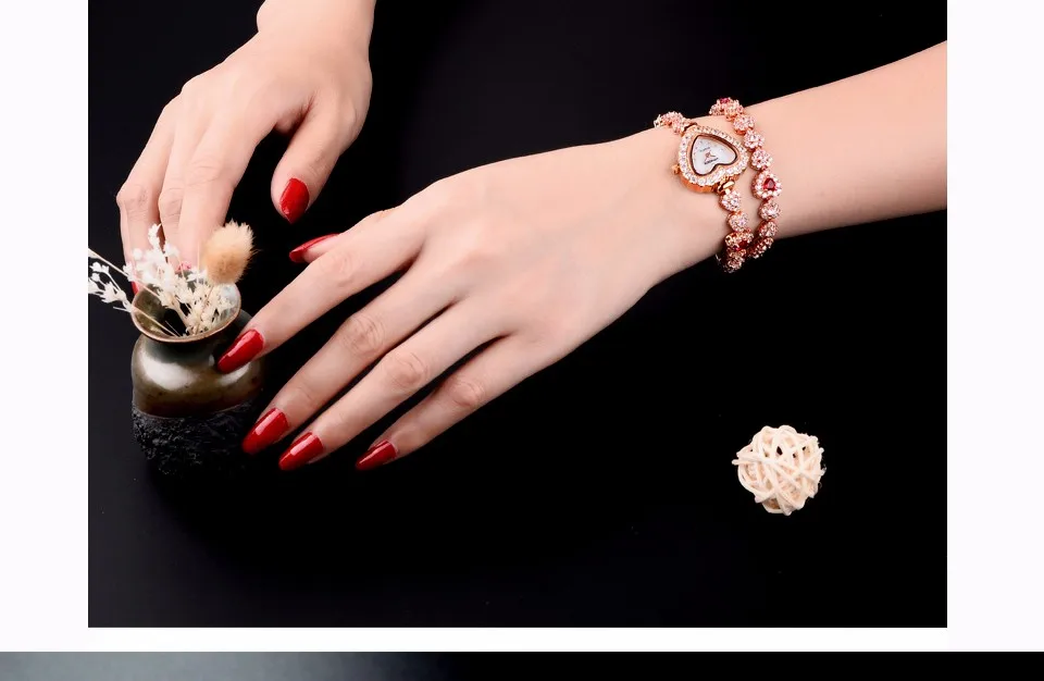 VINOCE женский раскошный ремешок для часов бренд кристалл алмаз сердце часы Женские кварцевые наручные часы Relogio Feminino#633248
