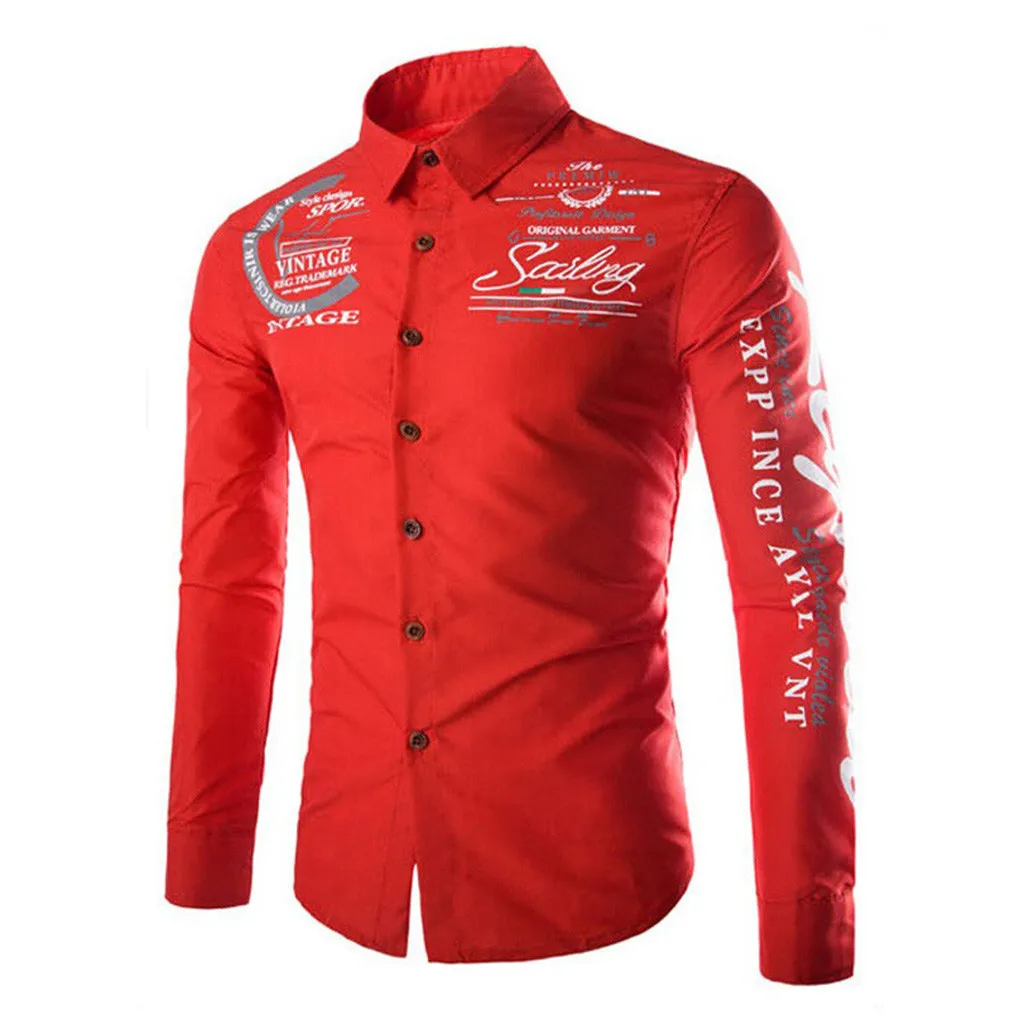 

2019 Men Fashion Casual Long Sleeved Printed shirt Slim Fit Casual Classic Contrast Standard-fit Long Sleeve Dress Shirts Plus