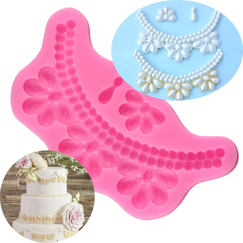 

3D Relief Jewelry Pearl Cake Border Silicone Mold Dry Pace Fondant Cake Decorating Tools Cupcake Candy Chocolate Gumpaste Molds