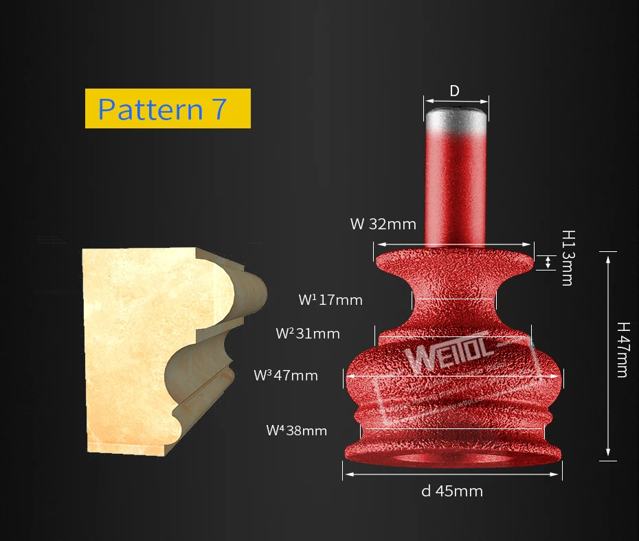 WeiTol 12,7 мм хвостовик классический плунжерный бит Алмазный наждачный профиль колеса фрезы мрамор ЧПУ режущие инструменты