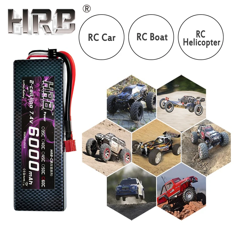 2 шт. HRB 2S 7,4 V 6000mah 60C Lipo батарея RC части жесткий чехол T XT60 Deans EC5 XT90 для Traxxas TRX4 Багги автомобили FPV Самолет лодка