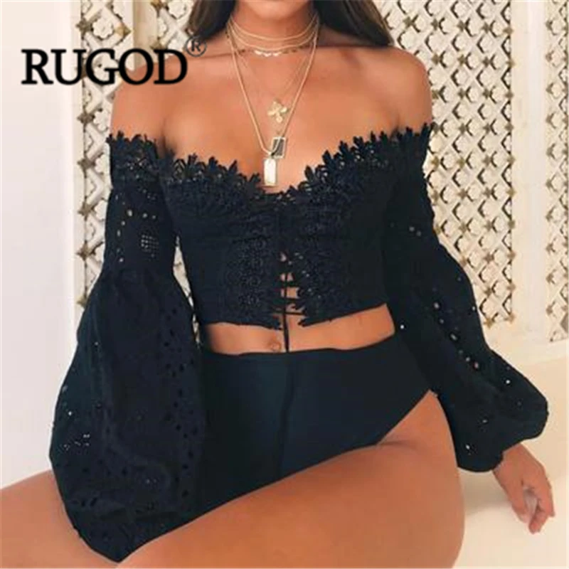 Женская футболка с вырезом лодочкой RUGOD однотонная облегающая вышивкой и