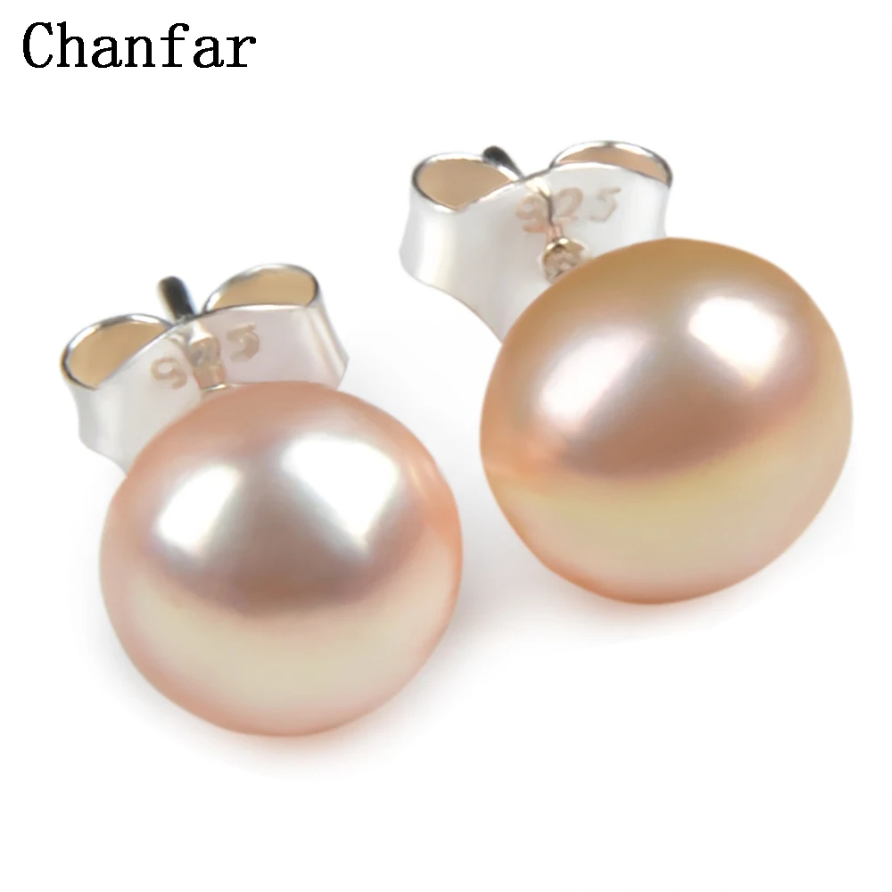 Серьги с натуральным пресноводным жемчугом розового и белого цвета из стерлингового серебра 925 пробы, серьги-гвоздики для женщин, ювелирные изделия с жемчугом 8 мм