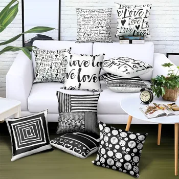 

Fashion Creative White Black Print Cushion Covers 45x45cm Cotton Polyester Pillowcase Seat Sofa Car Waist Pillow Cover BZ037/041