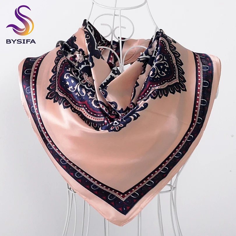 [BYSIFA] женские Сатиновые Шарфы цвета хаки, осенне-зимний модный брендовый Шелковый квадратный шарф, платок 90*90 см, головной платок из Турции, Lencos