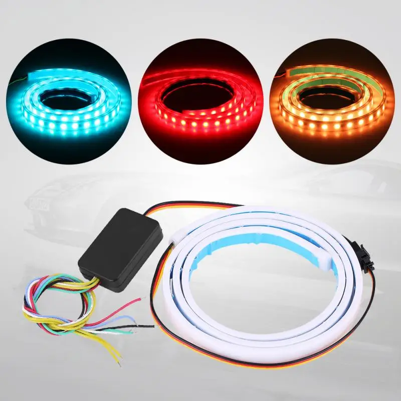 

120cm 3 Color Car Rear Tail Box Dynamic Streamer Brake Turn Signal Flowing Tail LED Strip Bar