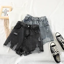 Новинка, модные женские шорты, весенние и летние свободные джинсы с высокой талией, свободные штаны с дырками, H006