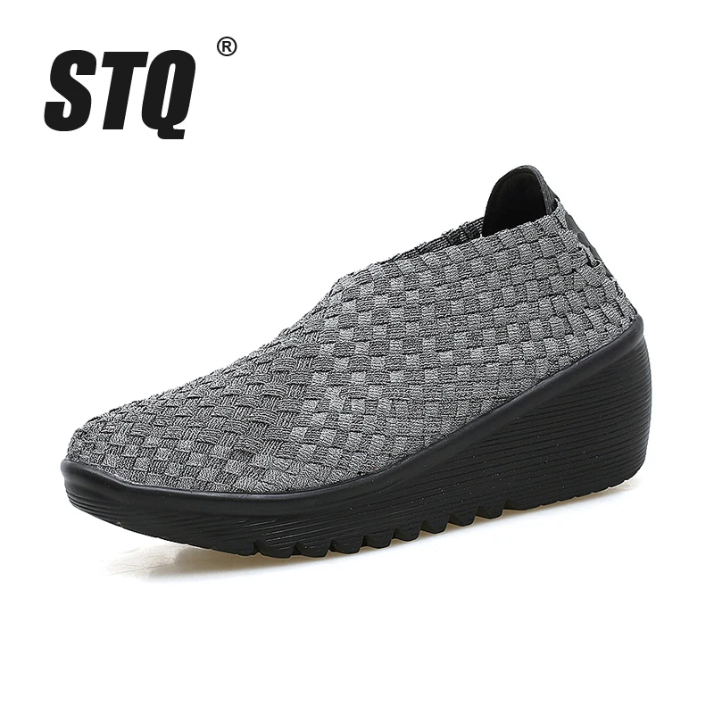 Женские кроссовки на платформе STQ плетеные туфли плоской толстой подошве