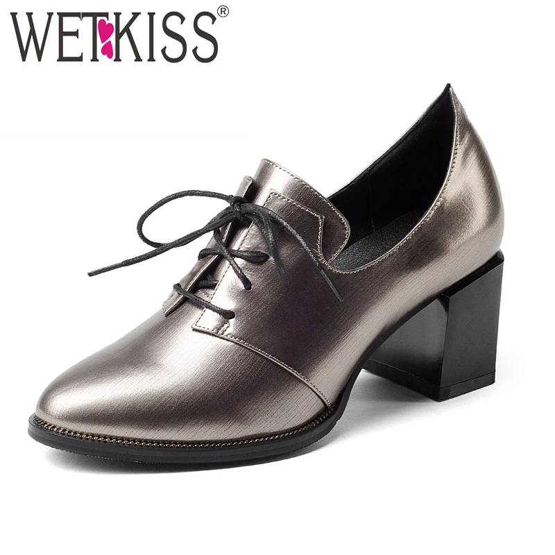 

WETKISS 2018 New Genuine Leather Women Pumps Metal Decoration Round Toe Zipper Footwear High Heels Fashion Spring Ladies Shoes
