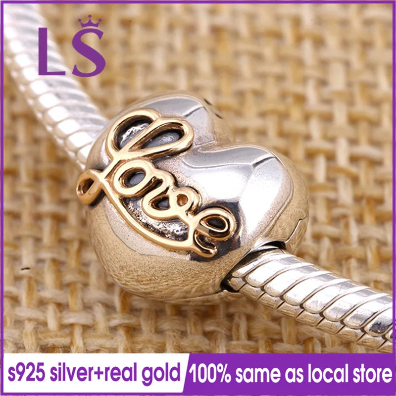 

LS 100% 1.4.k G.old Heart of Love Clip Charm Fit Original Bracelets Pulseira Charm Berloque 925 100% Original Fine Jewelry N