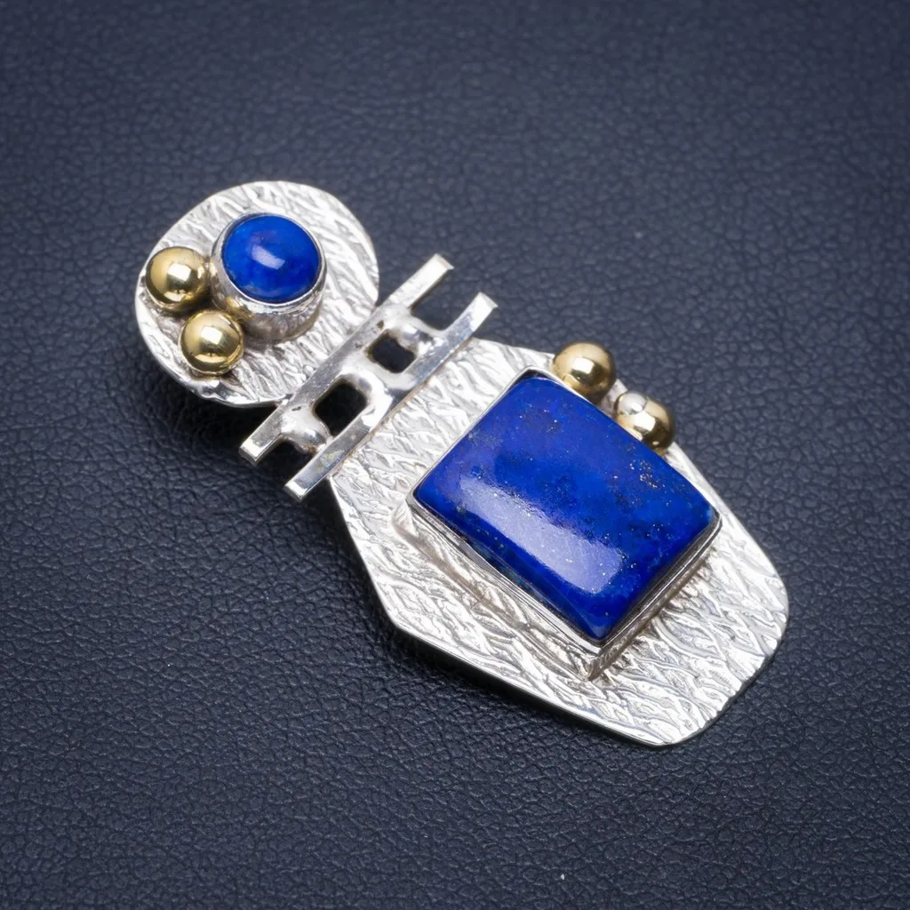 

Natural Two Tones Lapis Lazuli Handmade Unique 925 Sterling Silver Pendant 1.5" A1635