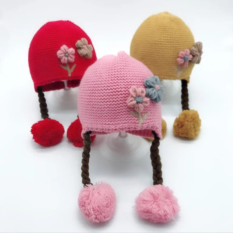 Newborn Baby Toddler Knit Hat Flower Baby Cap Infant Girls Bonnet Cute Hats Soft Cotton Newborn Baby Photo Props 6-24M