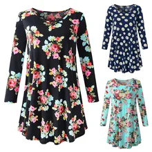 Горячая мода высокого качества materialswomen с длинным рукавом О-образным вырезом Цветочные Топы Женская летняя футболка популярная