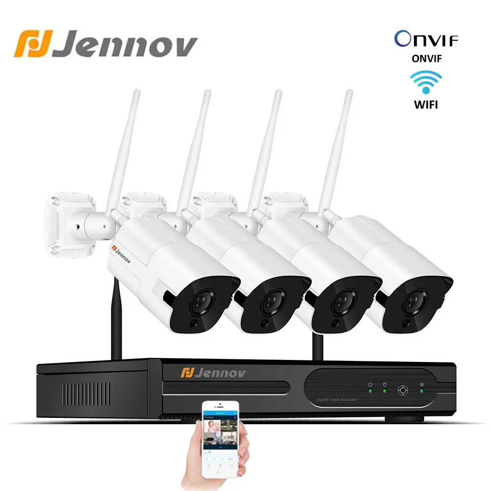 Камера видеонаблюдения Jennov беспроводная 4 канала 2 Мп NVR Wi Fi ip 1080P|Система