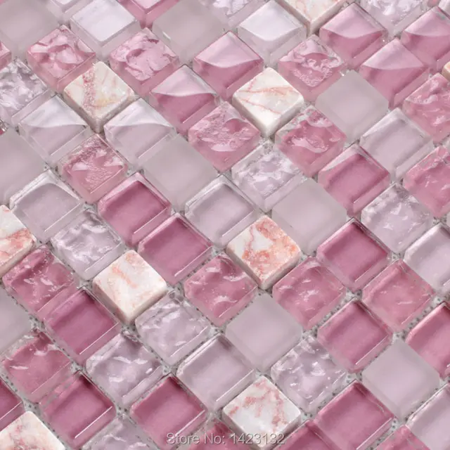vidrio cristalino protector contra salpicaduras cocina rosa cristal y piedra mosaico de la mezcla azulejos pared - Azulejos Rosa vidrio cristalino protector contra salpicaduras cocina rosa cristal y piedra mosaico de la mezcla azulejos pared - Azulejos Rosa