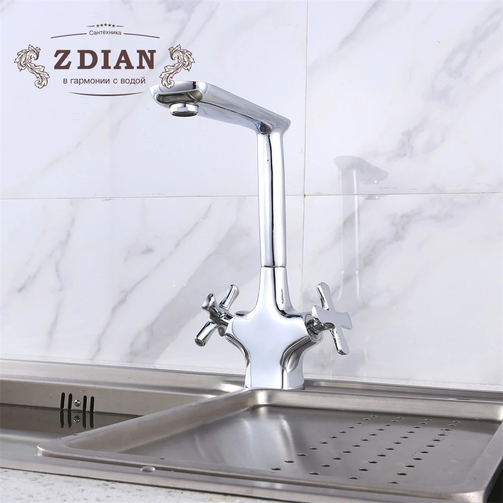 

New Chrome Kitchen sink Faucet Seven Letter Design 360 Degree Rotation hot and cold water mixer
