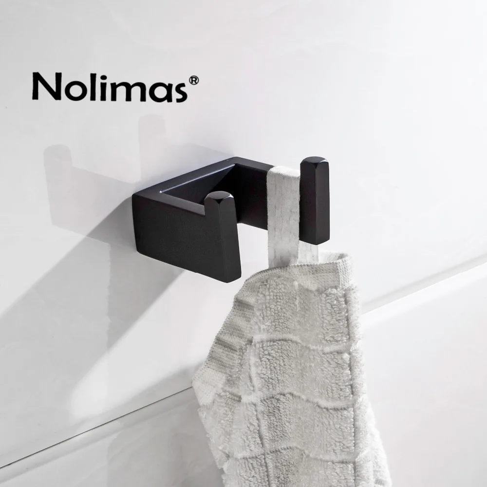 

1pcs 2018 SUS 304 Stainless Steel Robe Hook Black Exquisite Matte Black Towel Hook Wall Mount Square Towel Robe Coat Hat Door Ha
