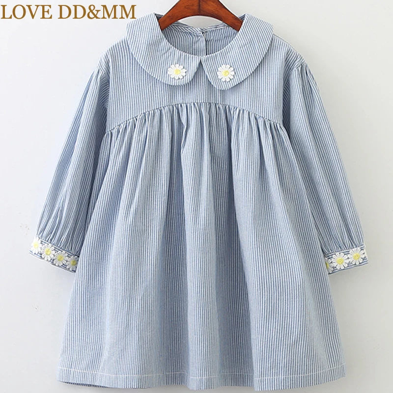 

LOVE DD&MM Girls Dresses 2019 Spring New Children's Girls Simple Elegant Flower Lapel Striped Dress
