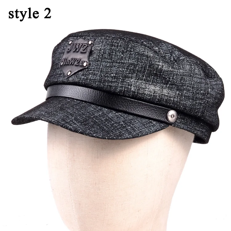 Новинка, мужские тонкие шапки в стиле панк из натуральной кожи с плоской подошвой и заклепками, ковбойские бейсбольные кепки для женщин, британский стиль, темно-синий цвет, для студентов