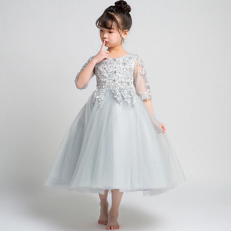 He's Bridal/бальное платье длиной до середины голени с короткими рукавами; цвет СЕРЫЙ; Детские Платья с цветочным узором для девочек; элегантные вечерние платья для первого причастия