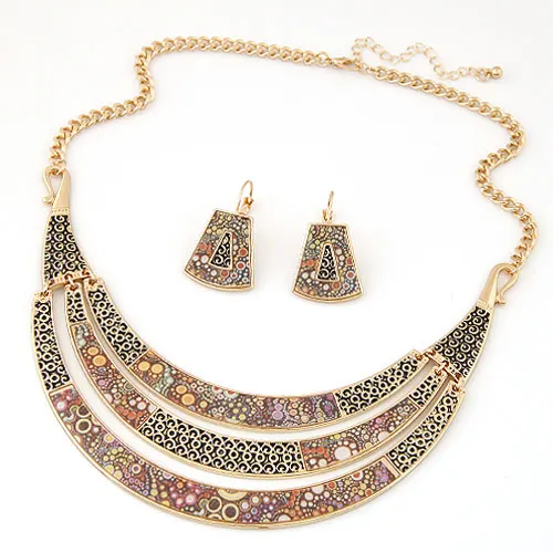 

LEMOER 2017 Brand Gold Color Alloy Moon Necklace and Earring african jewelry set for Women Ethic Statement Parure Bijoux Femme
