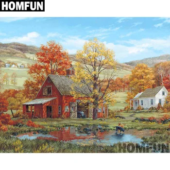 

HOMFUN 5D Diamond Painting Full Drill Diamond Embroidery "Autumn landscape" Picture Of Rhinestone Handmade Home Decor A00798