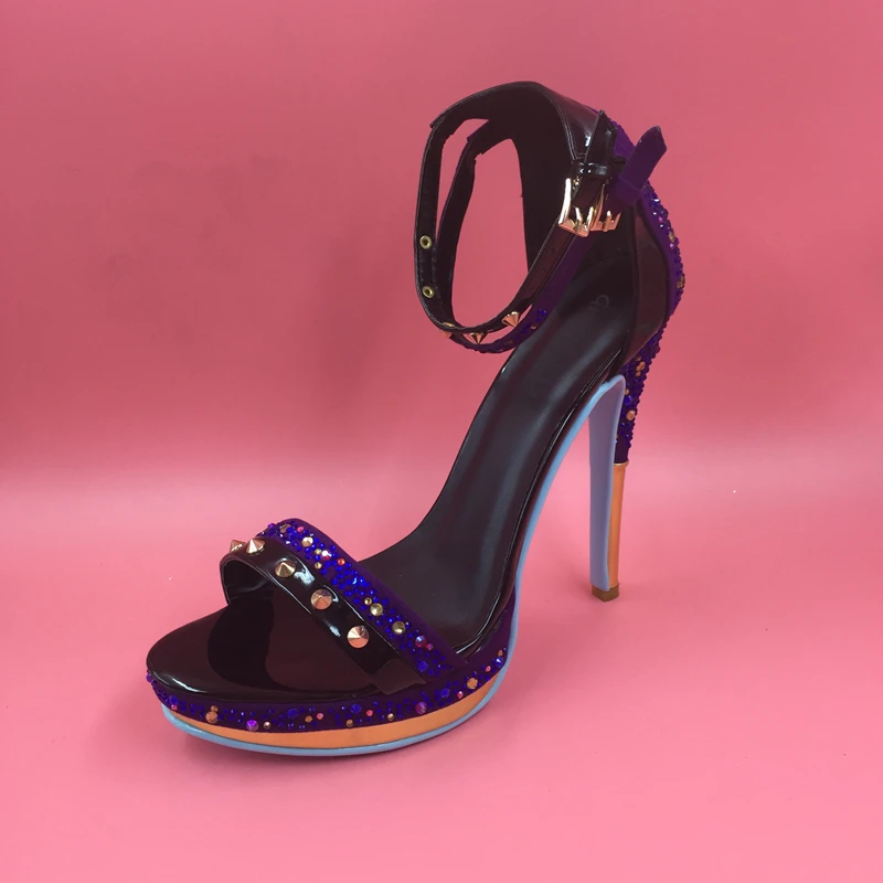 

Rhinestones Suede Women Sandals Platform Ankle Straps Summer Shoes For Ladie Open Toe Covered Heel Plus Size Shoes 2016 New
