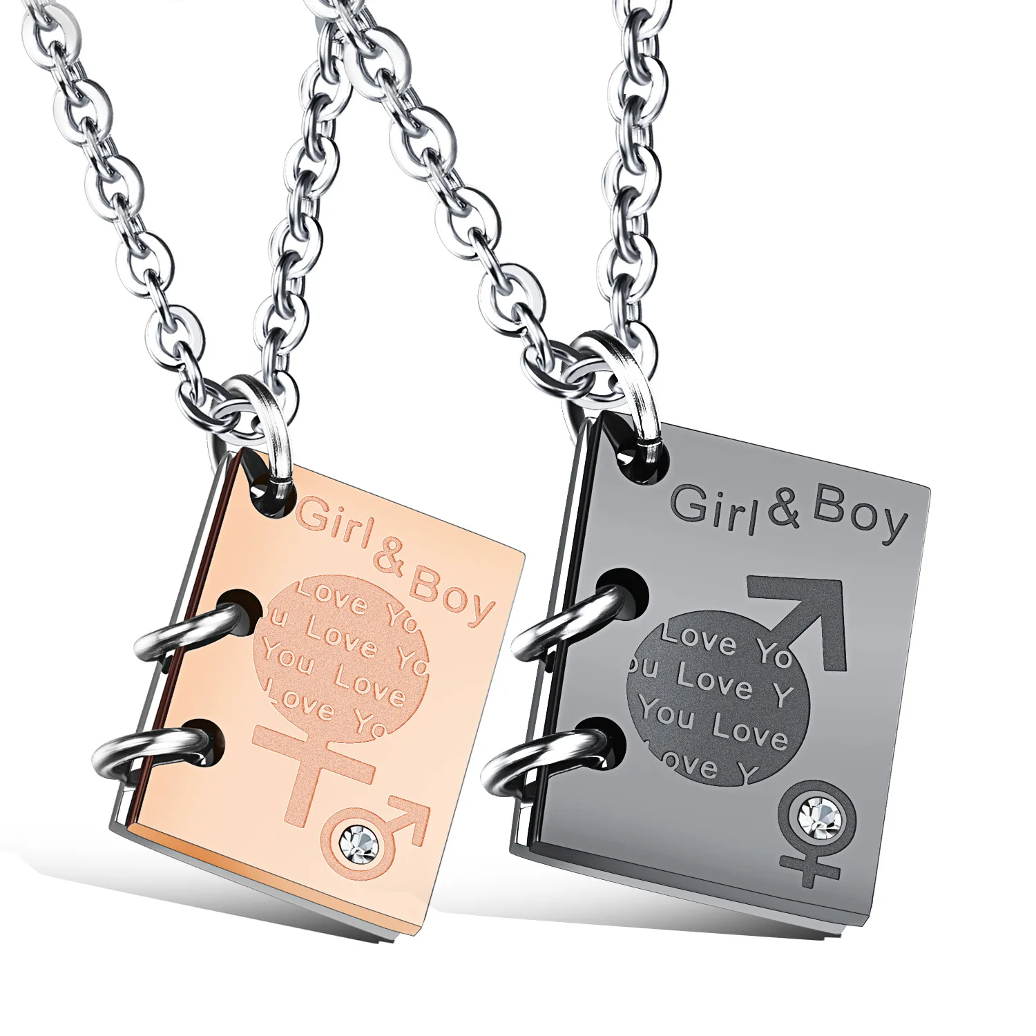 

Newest Fashion Jewelry Couple Men Women CZ Crystal Necklace Stainless Steel Story Book Pendant Choker Necklace Collares 1091