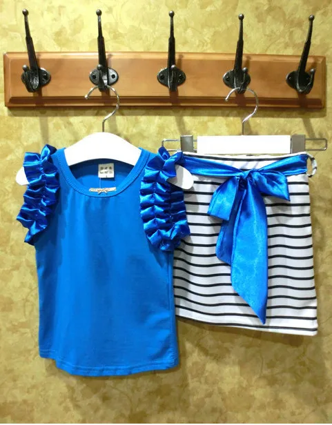 Sodawn/детская одежда; Новинка года; модная летняя одежда для девочек; хлопковая футболка с короткими рукавами и надписью+ платье с цветочным рисунком; Одежда для девочек - Цвет: Синий