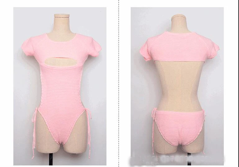 Coser Женский вязаный купальник, однотонный вязаный купальник, женский пляжный свитер, бикини, полые сексуальные купальники, свободный размер - Цвет: 0616 Pink