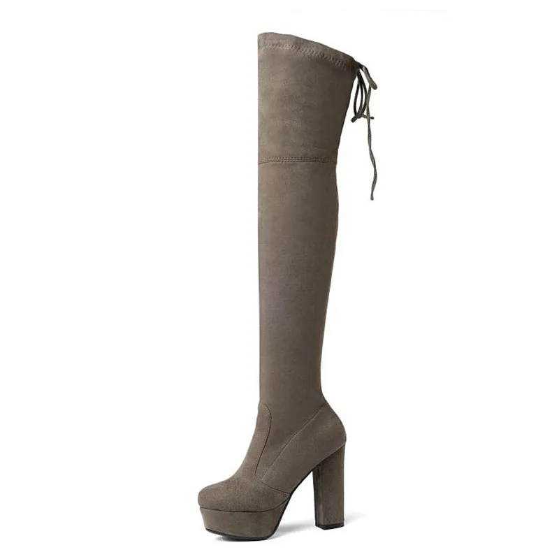 Alto Femminili E Khaki Della Coscia blue Scamosciata dark Inverno Quadrato Del Il Autunno Tacco Donna Pelle Scarpe Alta light Nuovo Piattaforma In Sopra Faux Ginocchio Red wine Spessore Stivali black red orange Di camell Grey Da Grey x41w4TYqI