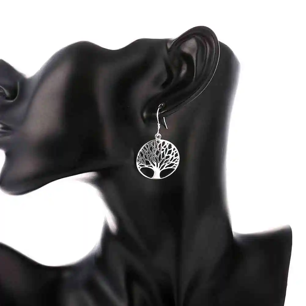 Wholesale elegant Silver Tree Of Life drop earrings totem gift wife unique women earing wedding arbre argent