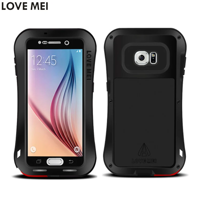 

For Samsung Galaxy S6 Cover G9200 G920f Waterproof Shockproof Case LOVE MEI Powerful Gorilla Toughened Glass Hard Metal Cover