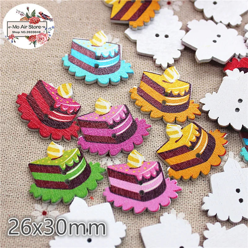 

20pcs Mixed Color cake Wooden Decorative Button 2 Holes 26x30mm Fit DIY Scrapbooking Products