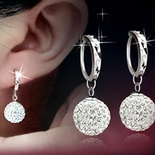 BYSPT модные серебряные серьги-гвоздики круглый шар-диск австрийская серьга из горного хрусталя для женщин Свадебные ювелирные изделия